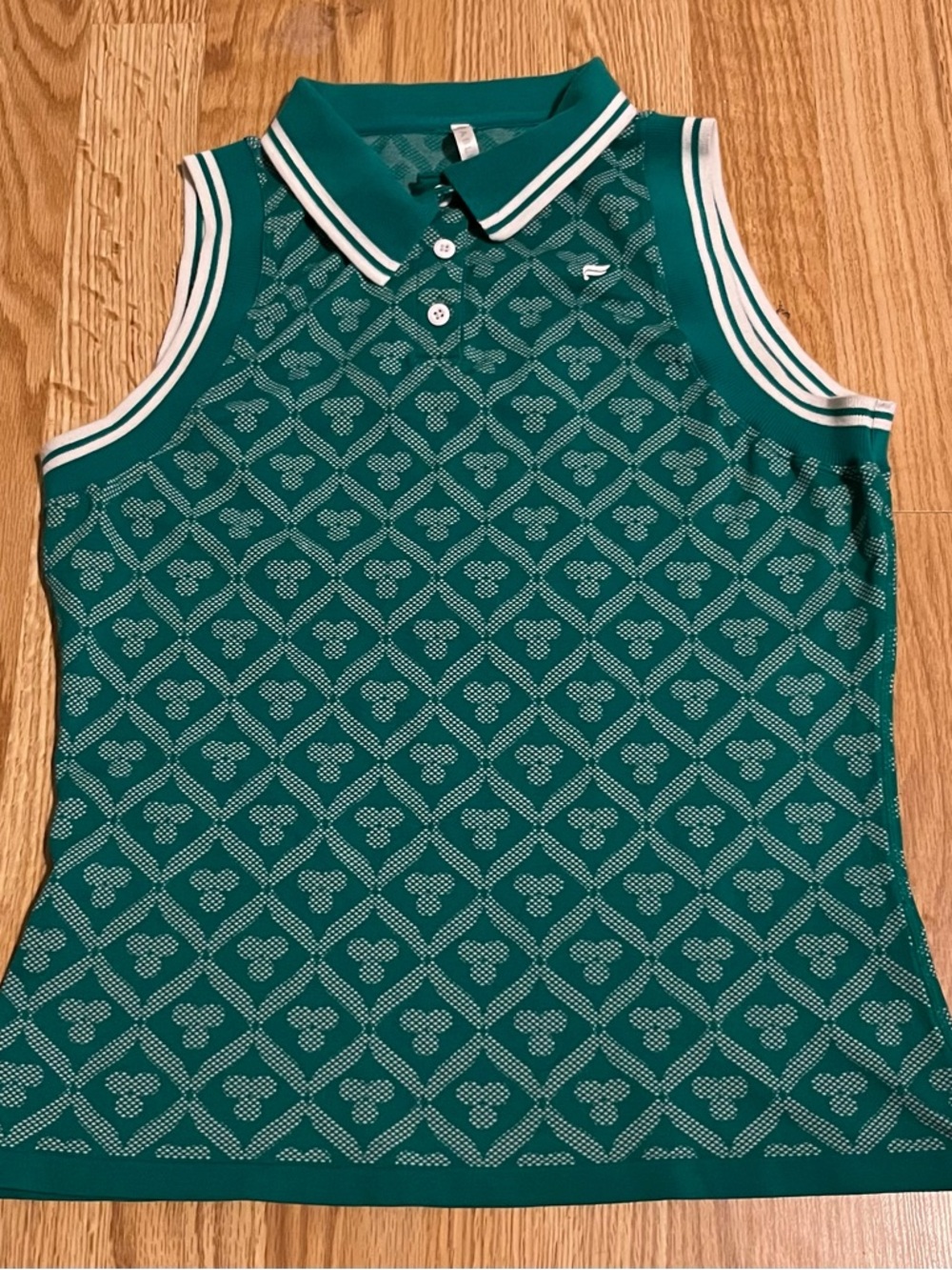 Fabletics Green Collared Sleeveless Knit Top M Preppy Golf Tennis Athleisure